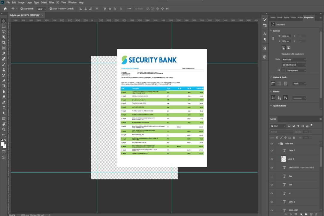 Modèle Word et PDF de relevé de compte d'entreprise de Security Bank template